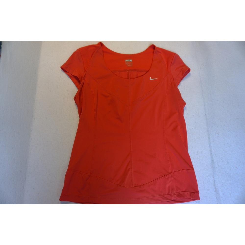 Nike Dri-FIT Women Orange‎ Red Short Sleeve Training Top 348343-699 Size M